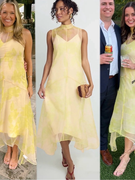 STAUD Dresses & Skirts - STAUD Auden Dress Sheer High-Neck A-Line Dress in Pale Yellow size M